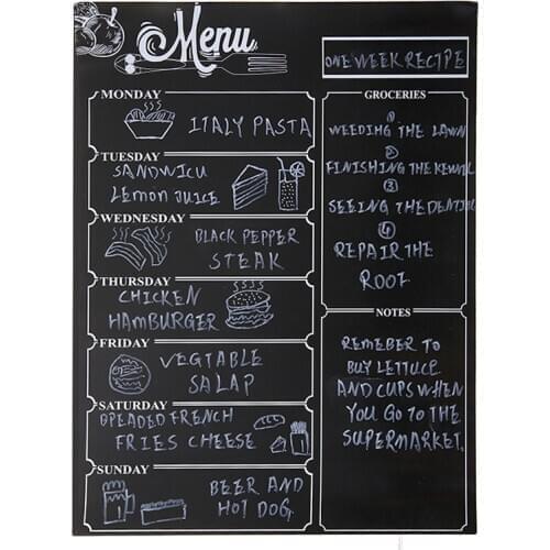 Black Weekly Menu Board Magnetic Refrigerator Chalkboard Meal Planner Shopping List Sticker Fridge Magnet Easy Clean Reusable