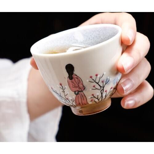 Jingdezhen Tea Cup Ceramic Tea Bowl Handmade Kiln Change Hand Painted Cups Vintage Teaware Drinkware Master Cups Decor Teacups