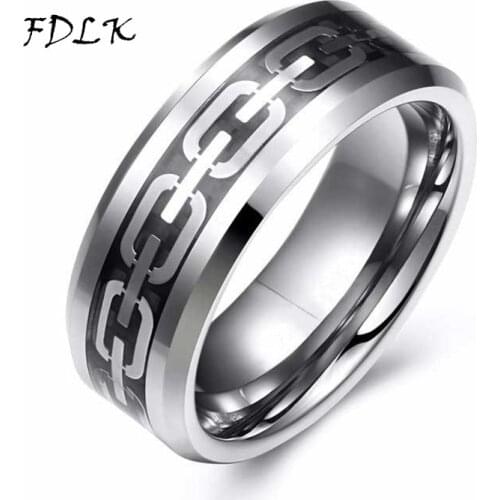 FDLK Mens 8mm Tungsten Carbide Ring Silver Chain Stainless Steel Wedding Band For Men Wholesale Jewelry Bulks