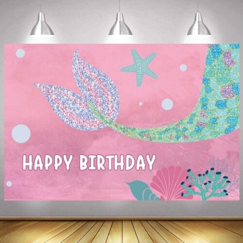 Little Mermaid Backdrop Girls Custom Kids Baby Shower Happy Birthday Party Decoration Photography Backgrounds Banner