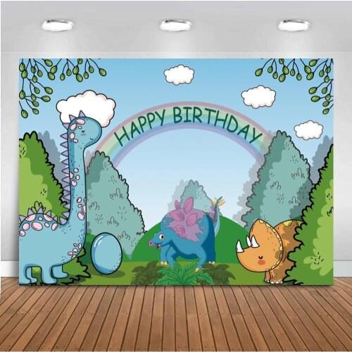 Jungle Forest Rainbow Happy Birthday Photography Backgrounds Green Trees Dinosaur Egg Newborn Baby Wild One Photo Backdrops Prop
