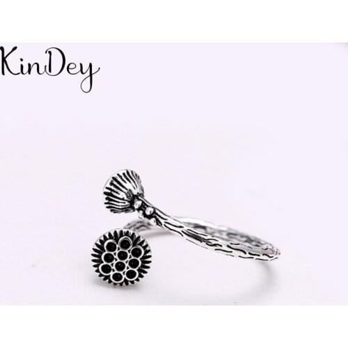 Personality Punk Vintage Lotus Flower Rings For Women Men Resizable Size Rings Fashion Trendy Boho Jewelry