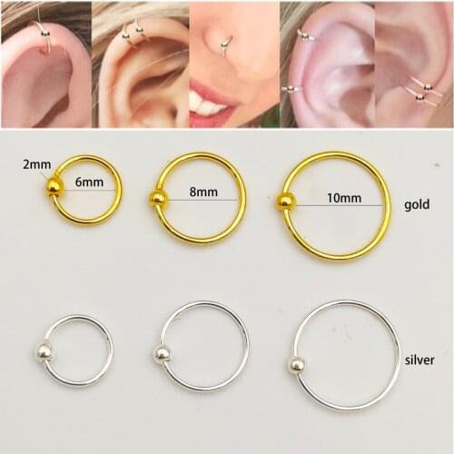 925 Sterling silver Nose ring helix cartilage tragus nose piercing jewelry 6mm 8mm 10mm 100pcs/pack