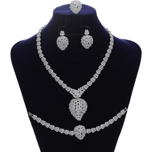 Jewelry Set HADIYANA Fascinating Waterdrop Zirconia Necklace Earrings Ring And Bracelet 4PCS Set Women Wedding CNY135 Bisuteria