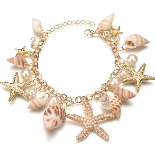Summer Fashion Star Starfish Conch Shell Bracelet Bangle Charm Multi-element Bracelet For Women Girl Jewelry Beach Best Gift