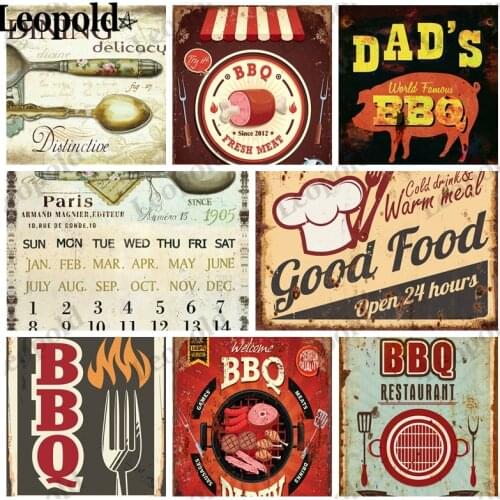 Metal Poster Barbecue Kitchen Decoration Tableware Barbecue Letters Vintage Metal Plate Bar Restaurant Home Decoration 20X30Cm