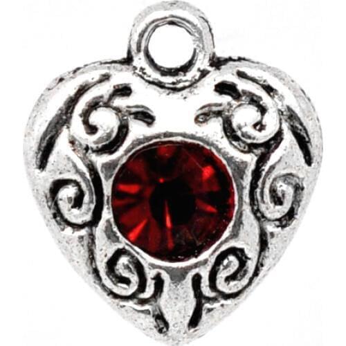 Lovely 20 Silver Color Rhinestone Love Heart Charm Pendants (B09723)