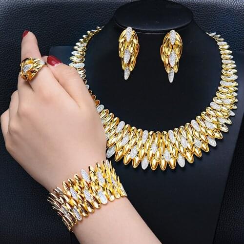 Missvikki 2020 Precious Luxury Flexible Feather Jewelry Set Earrings Necklace Bangle Ring 4 PCS Women Wedding Jewelry 2020 New