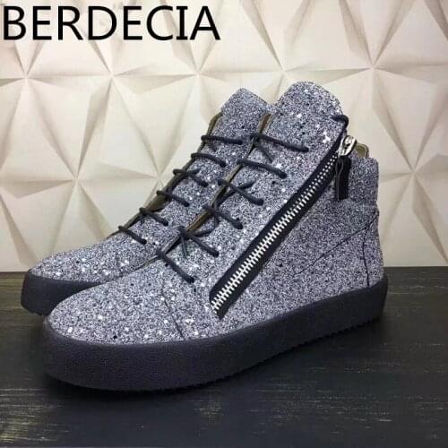 Berdecia Sequin Fashion Runway Footwear Leisure Shoes Sneakers 2021 Lace-Up Zipper Design Black Bottom Unique Loafers Unisex