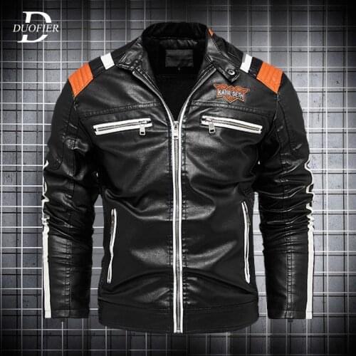 Winter New Men Leather Jacket Warm Fleece Mens Casual PU Motorcycle Jackets Zipper Embroidery Biker Outwear Coats Windbreaker