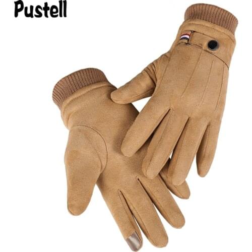 Suede Men Gloves Winter Touch Screen Keep Warm Windproof Driving Guantes Thick Cashmere Anti Slip Outdoor Male Leather Gloves