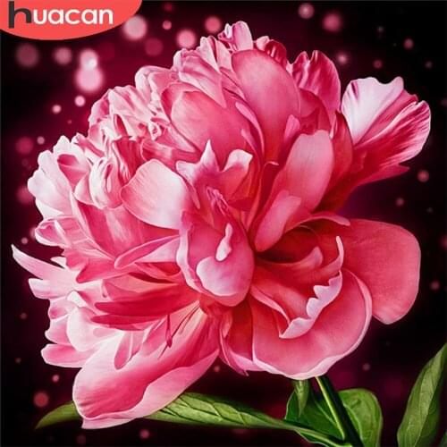 HUACAN Full Drill Diamond Art Painting Flowers Mosaic Embroidery Peony Cross Stitch Home Decor Wall Stickers