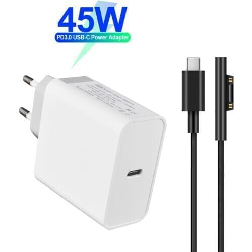 45W Type C USB-C Wall charger with 15V PD charging cable for Microsoft Surface Pro 6/5/4/3 Go Book Tablet