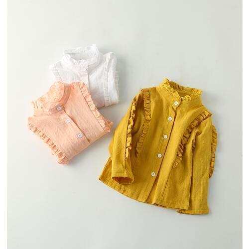 3 4 5 6 7 Years Kids Girls Shirts Spring Autumn Fashion Ruffle Long Sleeve Tops for Girl Kids Clothes Cotton Toddler Baby Shirt