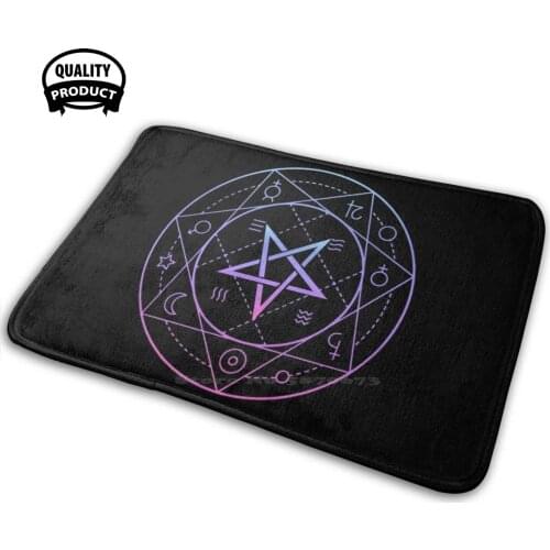 Pastel Astrology Rainbow Satanic Pagan Vaporwave Soft House Family Anti-Slip Mat Rug Carpet Dark Goth Satanic Satanic Pentagram