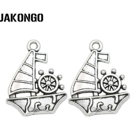 JAKONGO Antique Silver Plated Boat Charm Pendant for Jewelry Making Bracelet Findings Accessories DIY 29x21mm 10PCS/lot