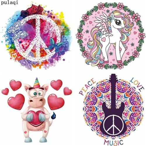 Pulaqi Hallowmas Cartoon Cat Stickers Iron on Transfer for Clothes Heat Transfer Vinyl Applique Cute Unicorn Patch Badge Stripes