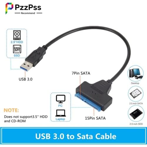 PzzPss USB SATA Cable Sata To USB 3.0 Adapter UP To 6 Gbps Support 2.5Inch External SSD HDD Hard Drive 22 Pin Sata III