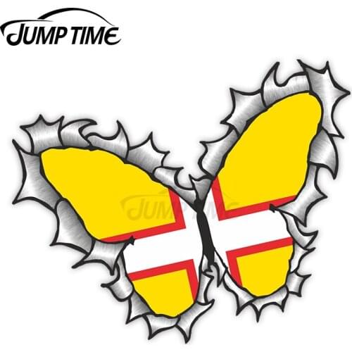 Jump Time Ripped Torn Metal Butterfly Design With Dorset County Flag Motif External Vinyl Car Sticker for Windows Bumper