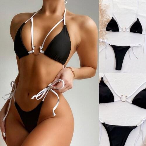 Sexy Bikini 2021 Lace Up Swimsuit Female Swimwear Women Mini Thong Bikini Set Bather Swimming Beachwear For Bathing Suit #T4G