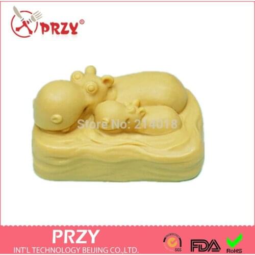 Family hippo Shaped Soap mold & fondant Cake decoration mold High-quality Handmade soap mold ,candle Candy moulds