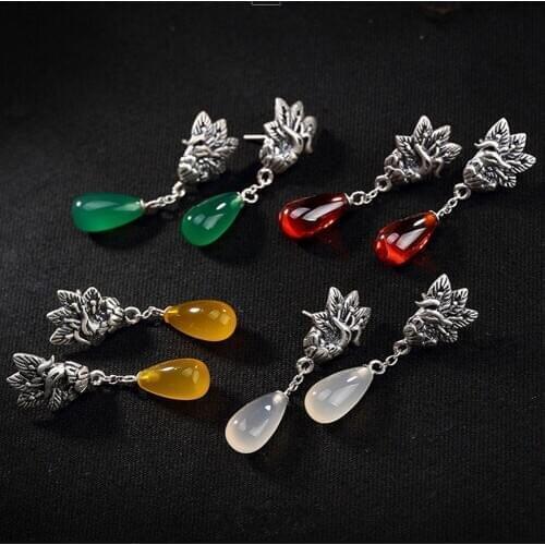 New real S990 pure silver earring for woman matte matte ethnic style Phoenix earrings fashion woman earrings