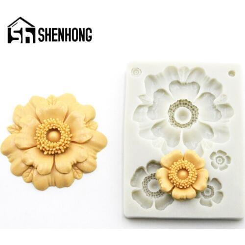 SHENHONG Petal Pattern Fondant Cake Mold Wedding Party 3D Flower Pastry Model Paste Sugar Craft Silicone Decorating Mould