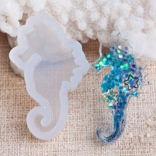 Silicone Resin Mold Crystal Epoxy Resin Mould For Pendant Badge Jewelry Making Seahorse White 39mm(1 4/8") x 23mm( 7/8"), 1 Pc