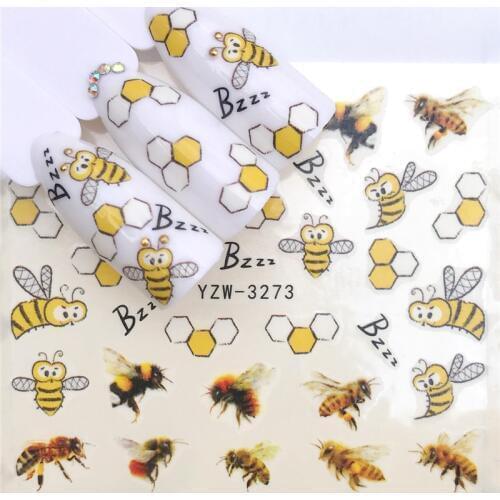 1 Sheet Slider Nail Sticker Cute Cartoon Bee Decals Summer Marine Life Designs for Nail Art Watermark Tattoo Decorations 1 Sheet