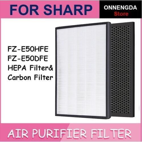 Replacement HEPA filter FZ-E50HFE and FZ-E50DFE Deodorizing filter for Sharp air purifier FP-E50TA-W, FP-E50TA-W