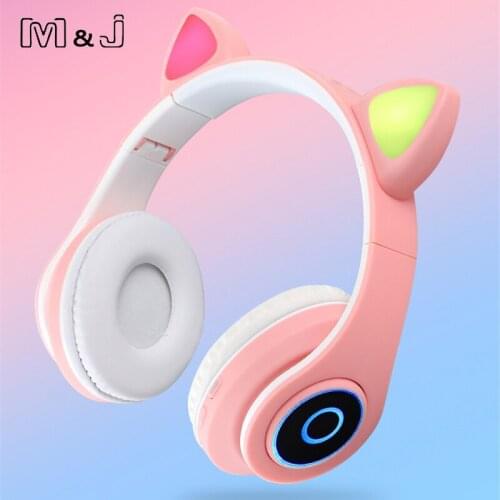 LED Wireless+Wired Cat Ear Headphones Bluetooth 5.0 Noise Cancelling Adults Kids girl Headset Support TF Card FM Radio With Mic