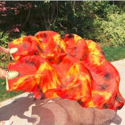 2019 New dyed Belly Dance real silk Fan Veils Colorful Chinese Oriental Dancing 100% Silk Fan for Stage Props 4 sizes