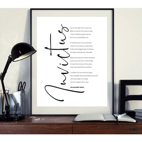 William Ernest Henley Invictus Poem Print Inspirational Poster Literature Gift Motivational Art Canvas Painting Study Wall Decor