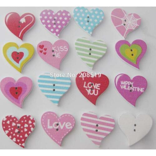 WBNGVS Printed Heart shape sewing buttons baby shirt button Mix 150pcs randomly garment accessories