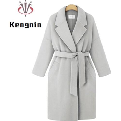 Winter 2021 European Style Plus Size 4XL Women Basic Jacket Wool&Blends Female Outerwear Loose Belt Long Ladies Coats KN46