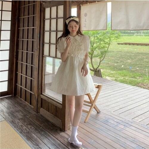 Dress French White Sweet Puff Sleeve Fairy Doll Collar Dress Female Summer Small Temperament Short Skirt