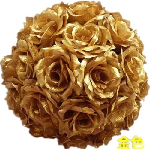 1Pcs 8 inch(20cm) Gold color Silk Rose Decorative Flower Ball for Home Decoration Festive & Party Supplies Wedding Favors