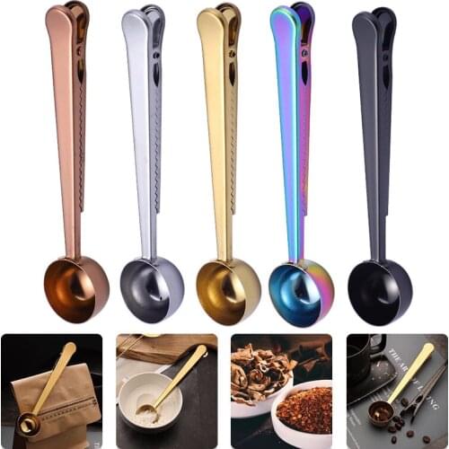 1PCS Two-in-one Stainless Steel Coffee Spoon Sealing Clip Kitchen Gold Accessories Recipient Cafe Expresso Cucharilla Decoration