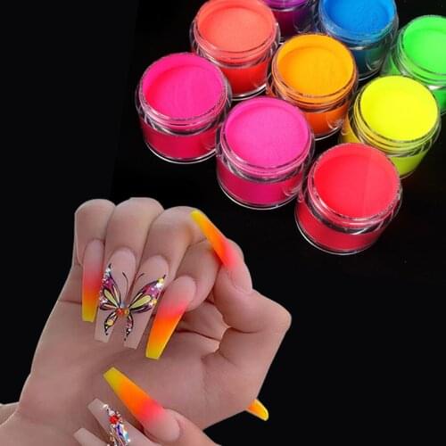 10ML 9 colour Nail Powder bottled fluorescence color crystal powder extend pollen three in one Dip Powde Art Nail Decoration
