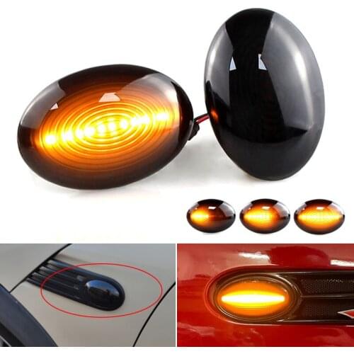 2PCS For BMW MINI Cooper R56 R57 R58 R59 CL-R56-LSM-SM Smoke Dynamic Flowing LED Side Marker Turn Signal Light No Error