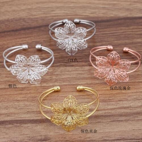 20pcs 45mm Filigree Flower Seet Bangle Base Bracelet Blanks Tray Bezel Brass Cuff Bracelet Setting