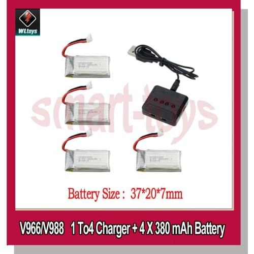 4Pcs V966-016 Battery and 1to4 USB Charger V977-006 Battery for Wltoys V966 V977 V988 V930 RC Helicopter Parts