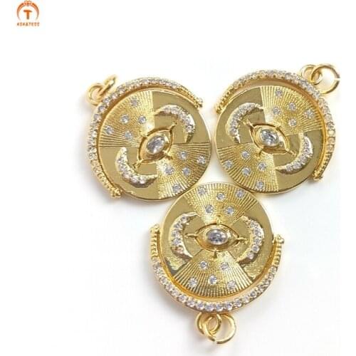 5pcs Coin For Necklace Pendant Cubic Zircon Moon Evil Eye Gold Brass Round Medallion Charms For Women Necklaces Jewelry Finding