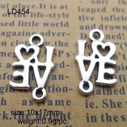 50pcs 10*17mm Tibetan Silver Letter Love Charm Pendant Connector Findings Accessories DIY Vintage Choker Necklace