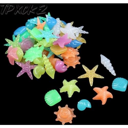 50pcs Luminous Glowing Stones Shell Shaped Starfish Shell For Fish Tank Table Walkways Garden Glow In The Dark Pebbles Decor