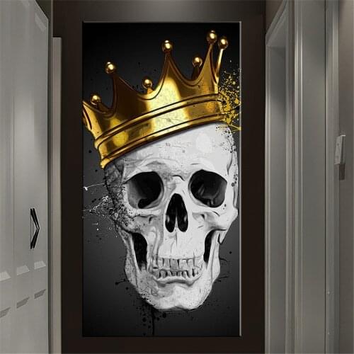 Abstract White Vintage Skull Wearing Crown Canvas Painting Posters and Prints for Living Room Wall Pictures Home Decoration