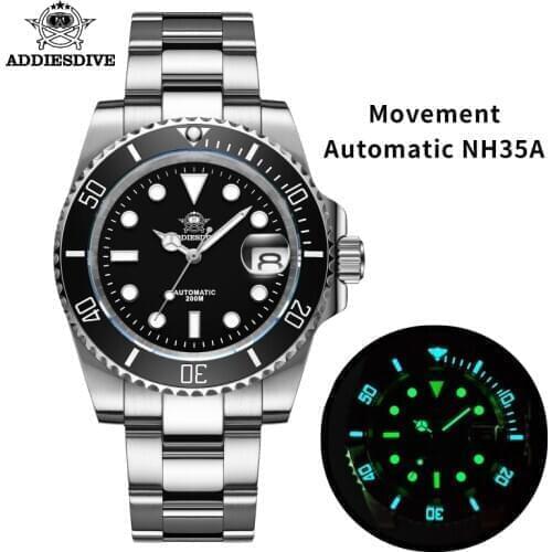 Addies Dive Automatic Watch Sapphire NH35 Steel Watches Men 200m Diver Watch BGW9 ceramic bezel C3 Super Luminous 1953 Watches