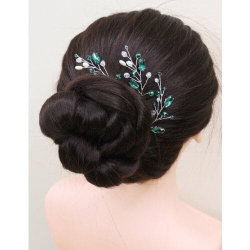 Bohemian Green Rhinestone Crystal Hair Pins 3PCS Women Hairpieces Fascinators for Bridesmaid Gift Wedding Hair Accessories