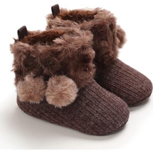 Newborn Baby Autumn Winter Boots Baby Girl Boys Warm Shoes Solid Fashion Toddler Fuzzy Balls First Walkers Kid Shoes