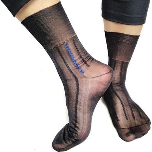 Brand Formal Dress Suits Socks Sheer Men Silk Socks Thin Sexy See Through Male Socks Striped Gay Collection Socks Sox